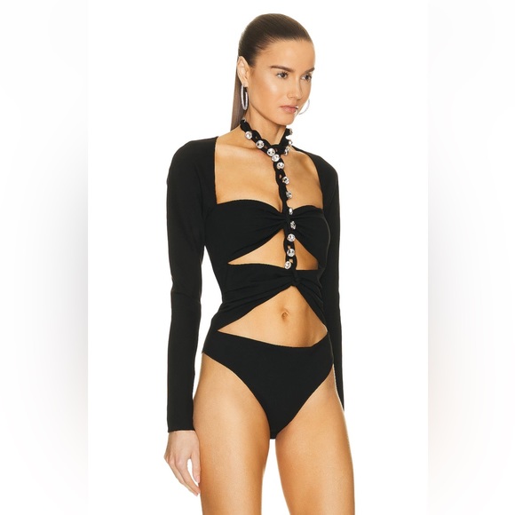 AREA Chain Link Long Sleeve Cut Out Black Bodysuit - Picture 3 of 7
